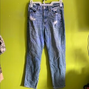 American Eagle Outfitters Stretch Cropped Distressed Straight Mom Jeans Size 8 L